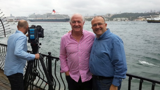[ Rick Stein and Serhan with Istanbul Straits in the background ]